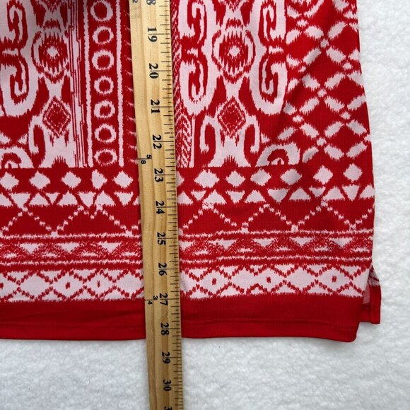 Susan Graver Liquid Knit Top Bold Red Print Keyhole Front Travel Comfort Size 1X - Picture 9 of 10